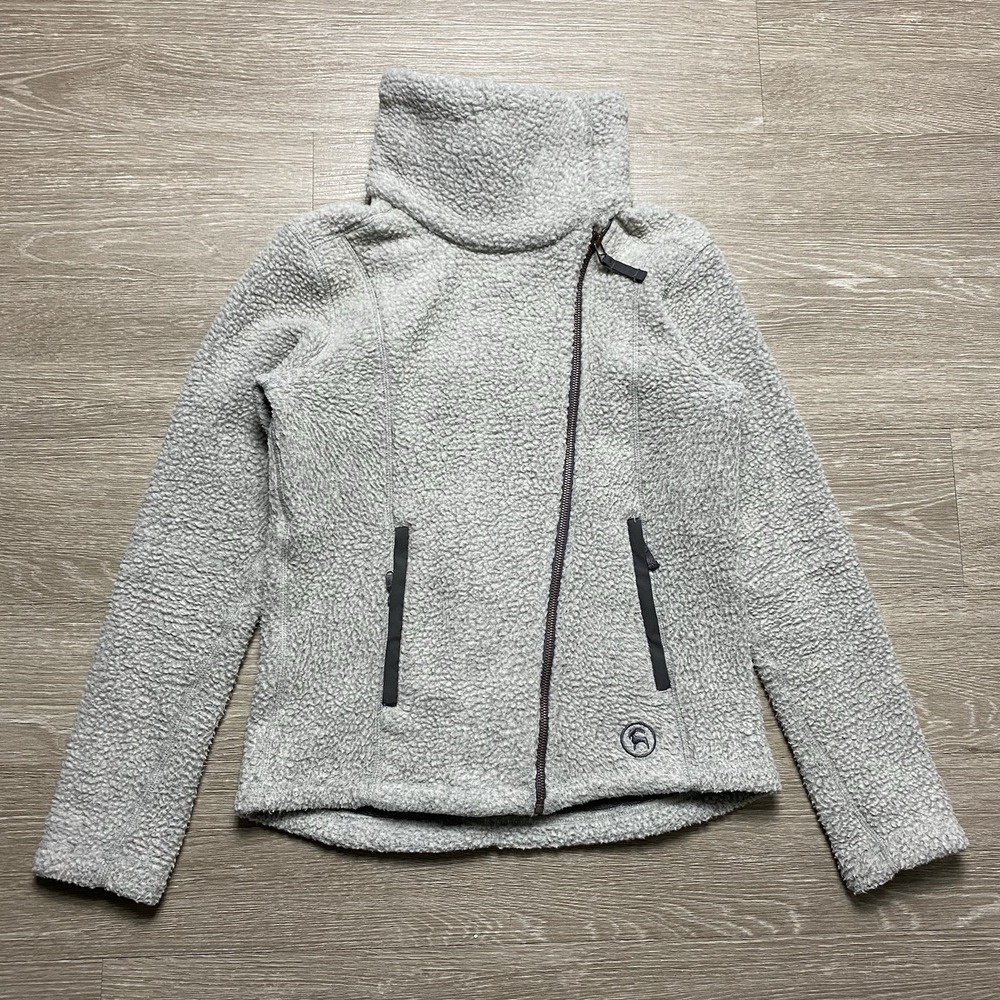 Backcountry Sherpa Fleece Jacket Women's S Gray Full Zip High Collar Deep Pile